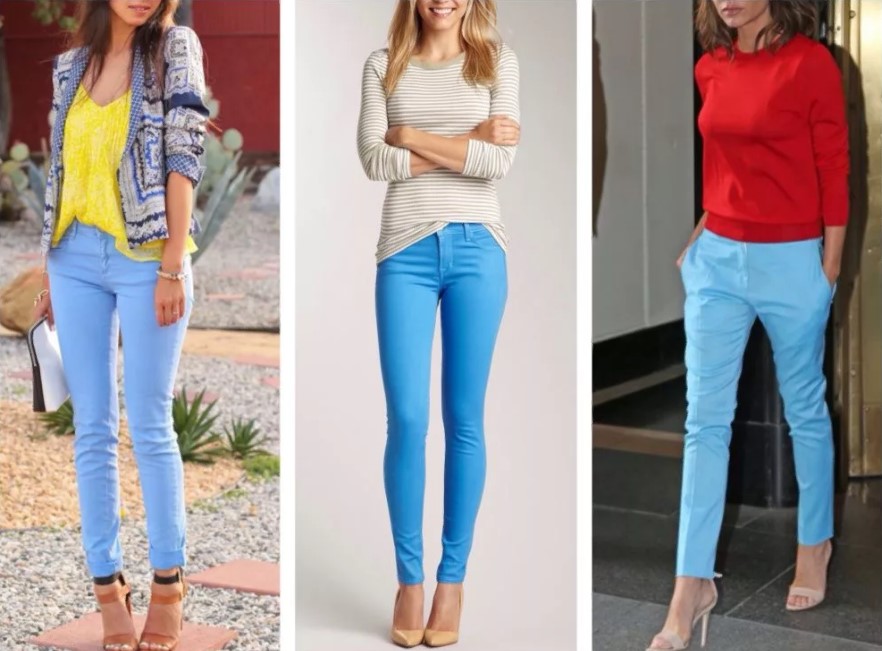 джинсы слим голубые