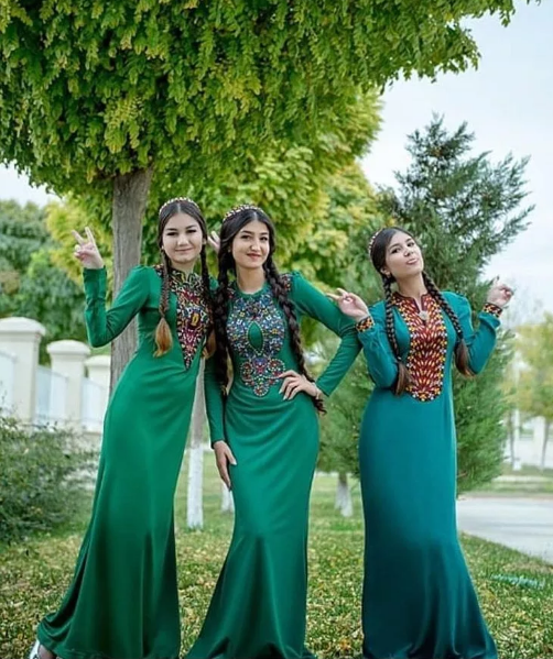 туркменские повседневные зеленые платья