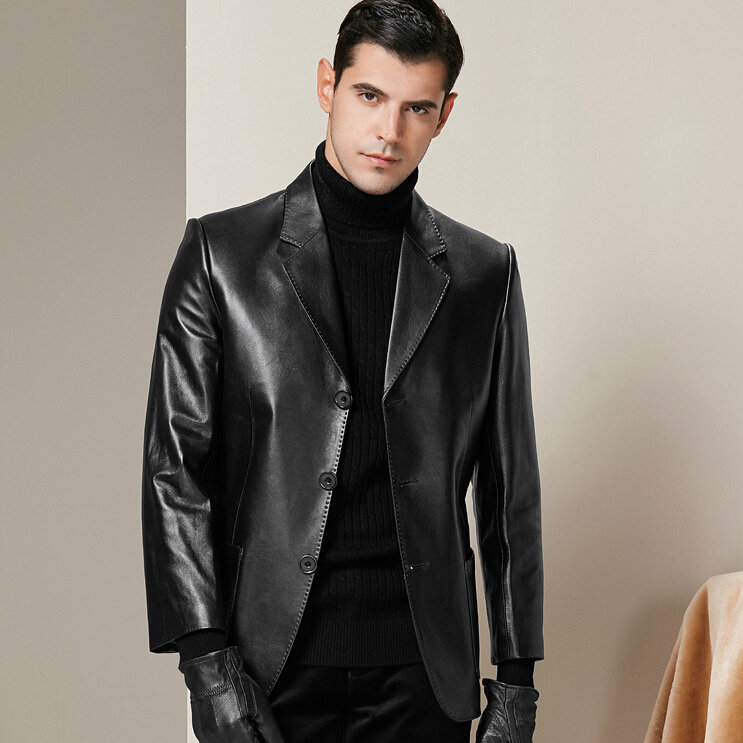 Модный мужской кожаный пиджак 2019