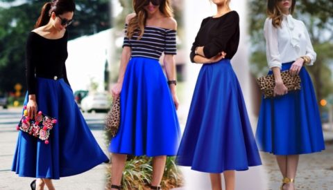 С чем носить синюю юбку