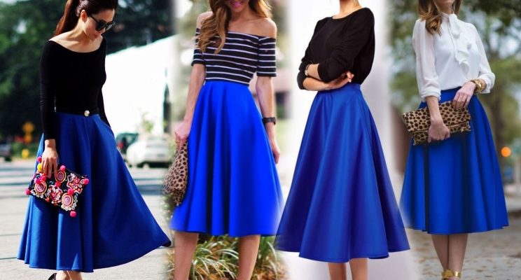 С чем носить синюю юбку