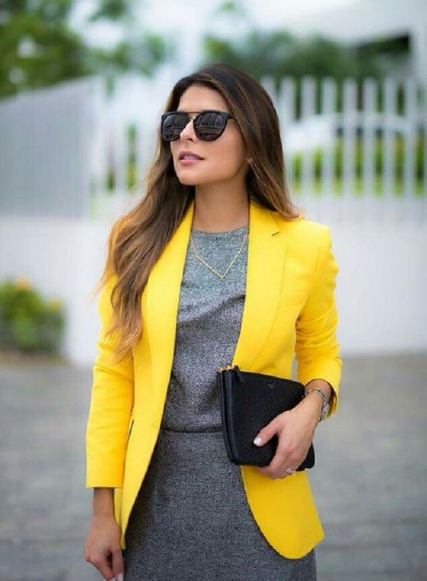 С чем носить жёлтый женский пиджак в деловом стиле