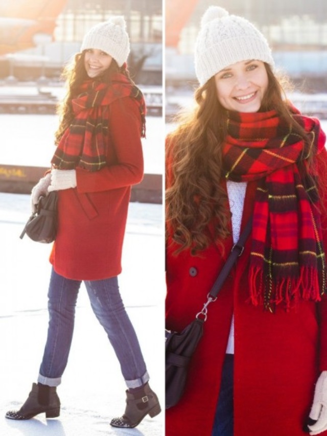 Красная куртка и шарф