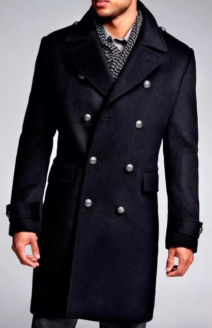 двубортное черное мужское пальто