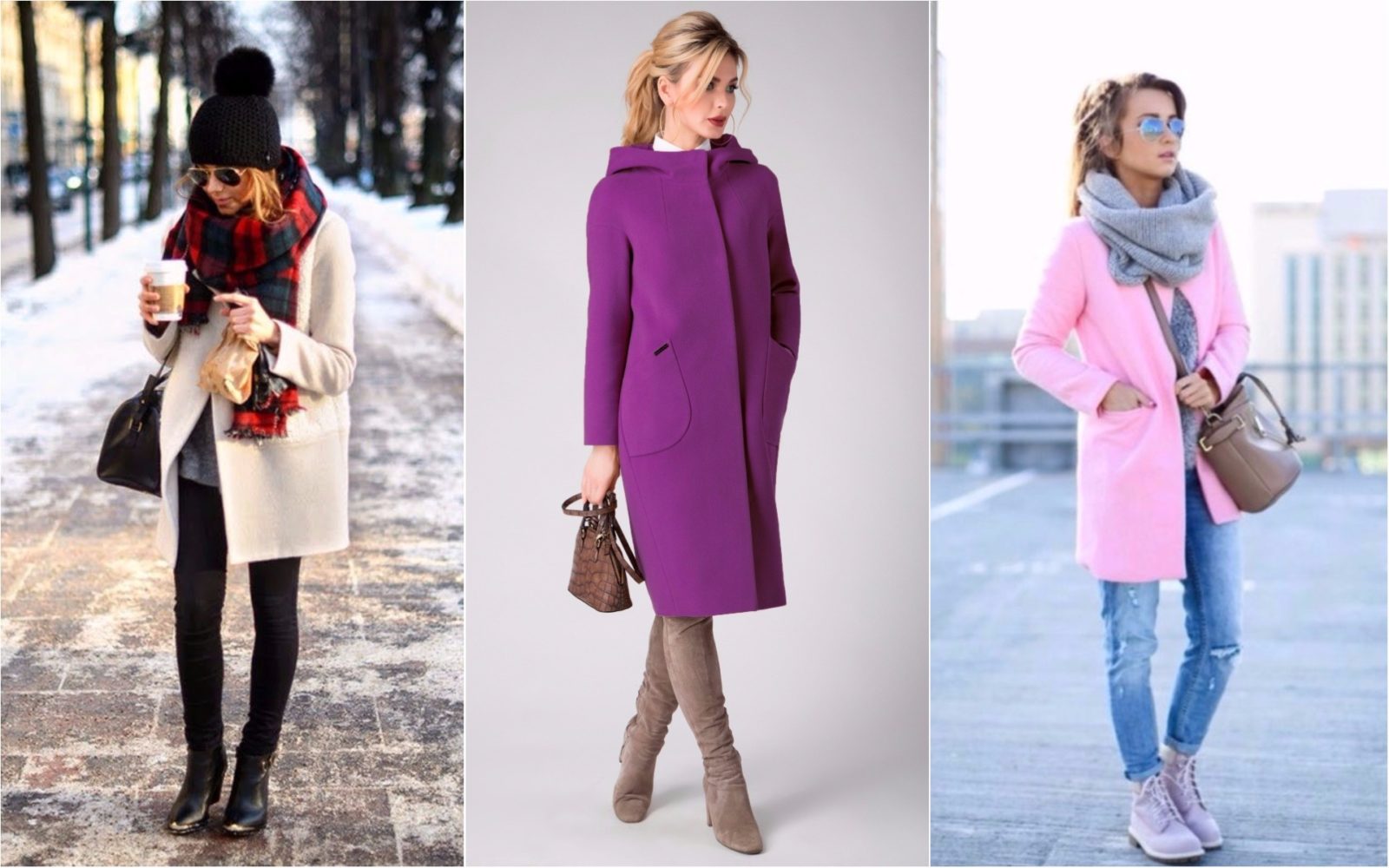 При какой температуре носят пальто весной. Пальто и сапоги сочетание. Сапоги с розовым пальто. Пальто кокон с чем носить. Одеваем верхнюю одежду фото.