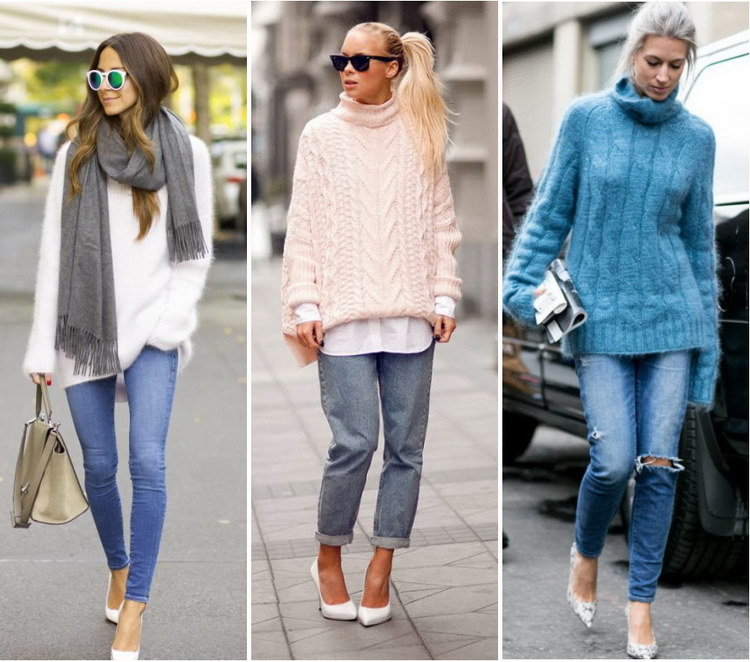 С чем носить удлиненный свитер женщине